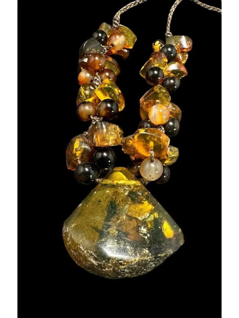 Natural Baltic Amber Necklace Butterscotch Cluster Beads Rope Cord Vintage